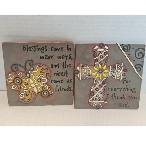 GANZ 3D Hanging Plaques Tiles Inspirational Quotes 5"x5" set of 2 RARE - Picture 1 of 5